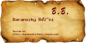 Baranszky Béni névjegykártya